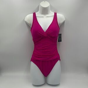 NWTS pink Lauren Ralph Lauren twist front underwire one piece swimsuit